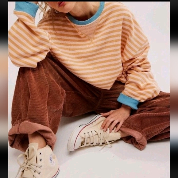 FREE PEOPLE Classic Striped Latte Combo Sweater Medium Retired NWT$98 - Picture 3 of 11